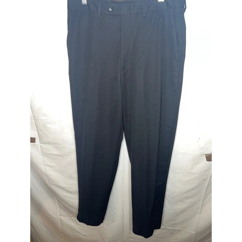 Claiborne Mens Black Textured Dress Pants Flat Front Straight Leg‎ 34x34 WPL 386